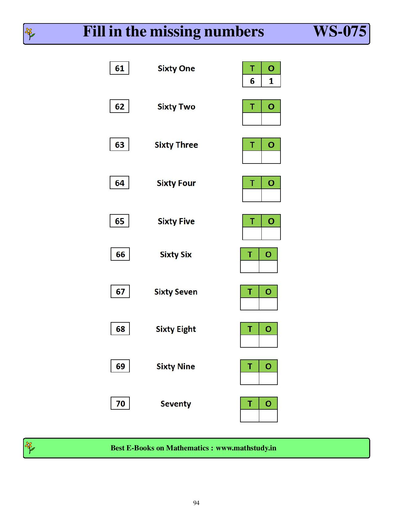Cbse And Ncert Worksheets For Class 1 Mathematics E books Sample 