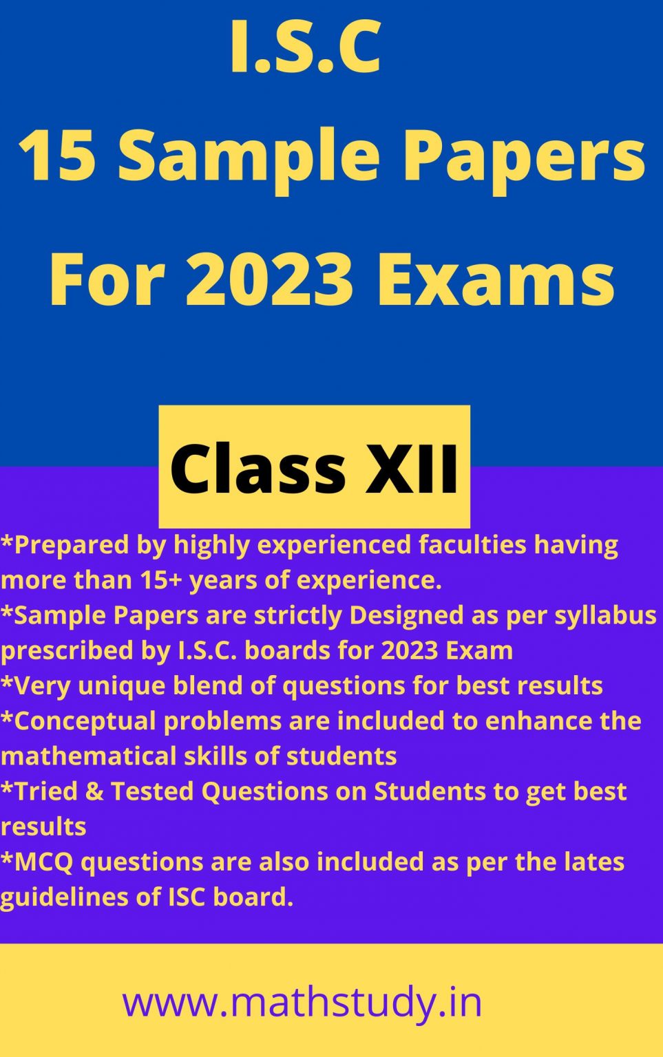 SAMPLE PAPERS MATHEMATICS CLASS XII I S C 2023 EXAMINATION Best E 