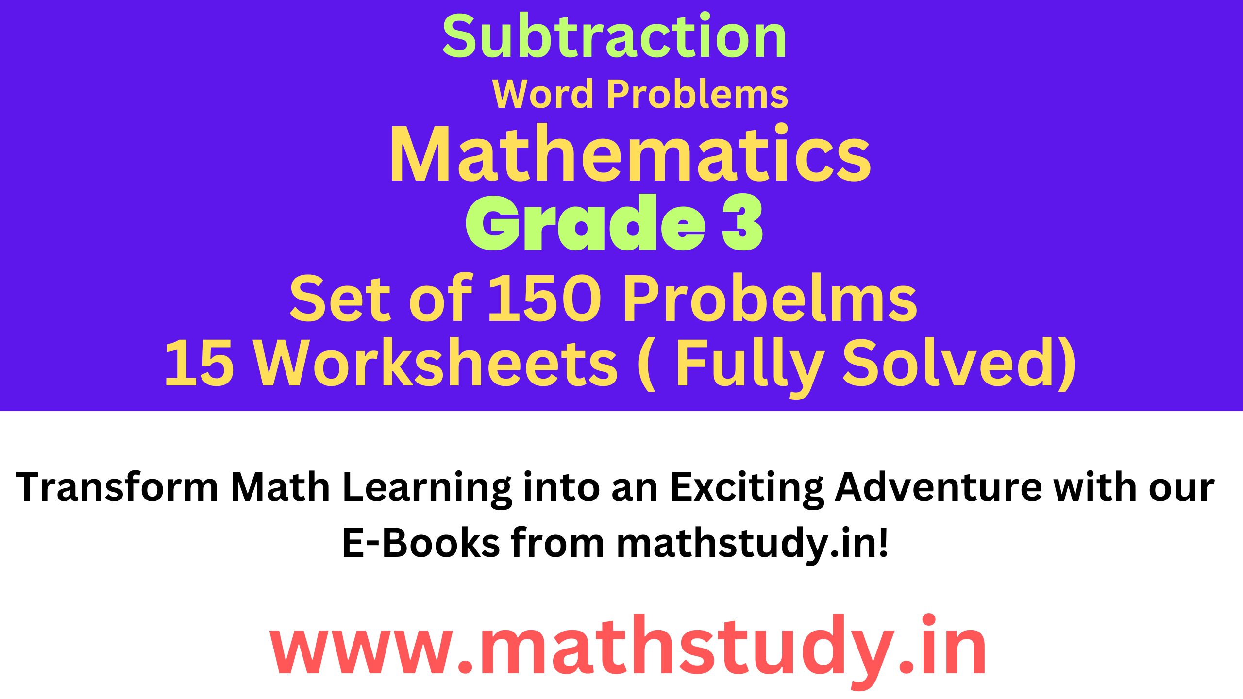 Subtraction Word Problems For Grade 3 Best E books Mathematics 